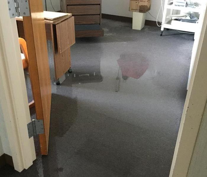 water damage on carpet of commercial building