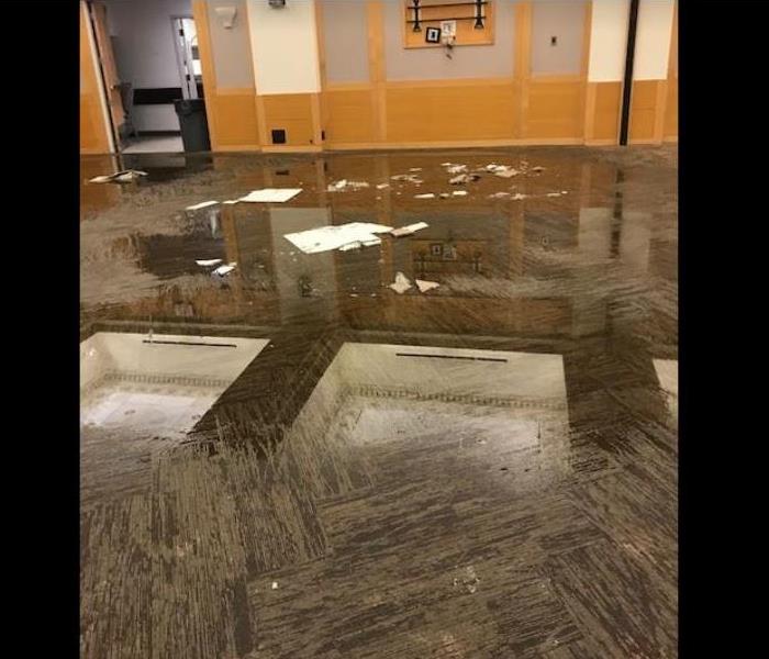standing water on carpet of commercial building